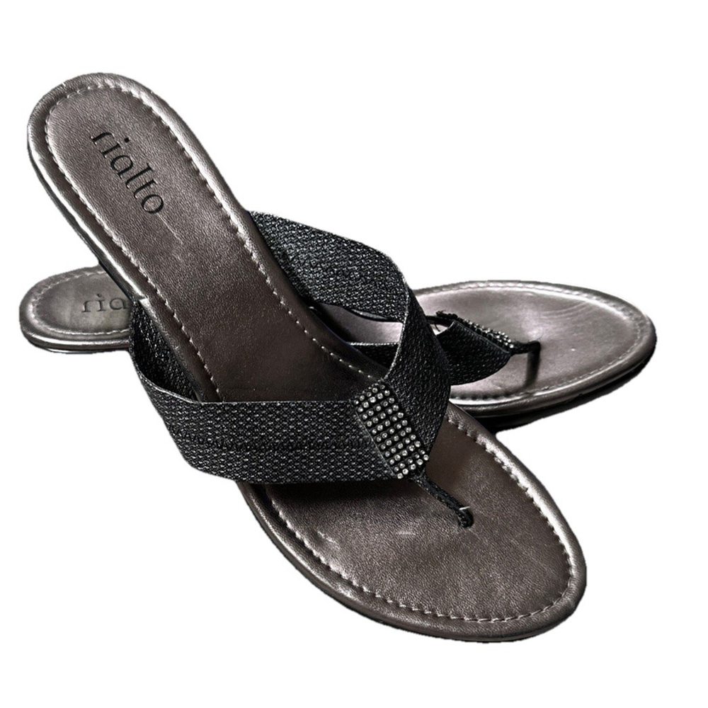 RIALTO Women Heeled Sandals Sz 9.5 Gray Embellished Rhinestones Metallic Silver